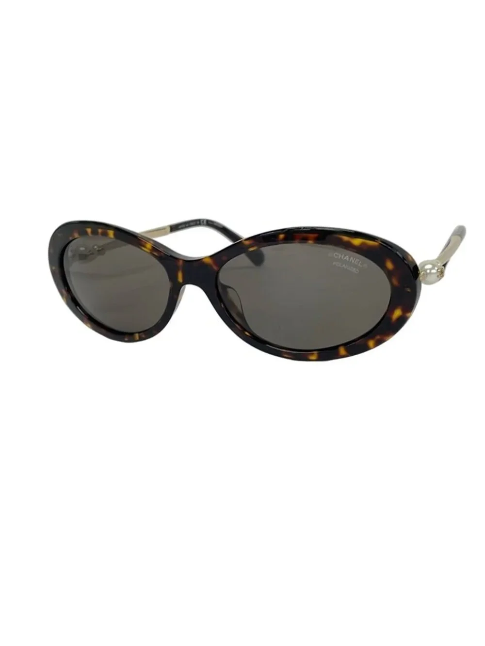 Chanel Sunglasses Black Dark Brown Gold Faux Pearl Eyewear